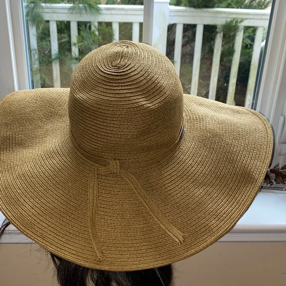 Scala Classic Golden-Brown Wide Brim Floppy Sun Hat with Ribbon Size OS
